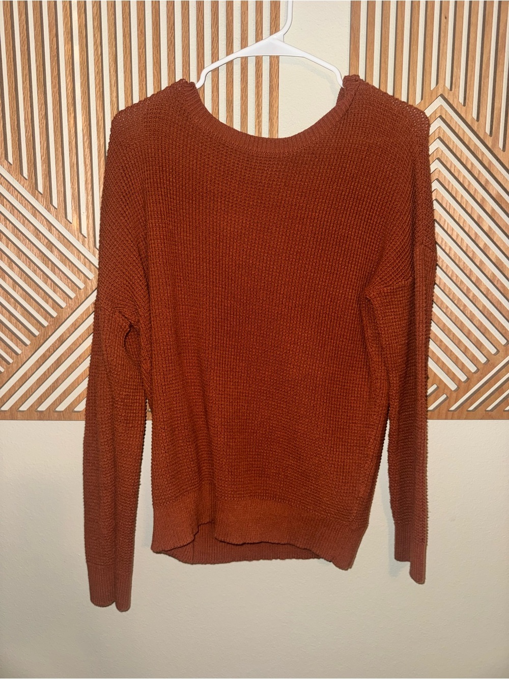 Women’s Crewneck Waffle Knit Sweater - Rust
